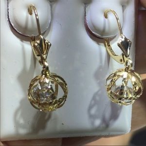 14k Pure White /Yellow Gold CZ Ball Eartings